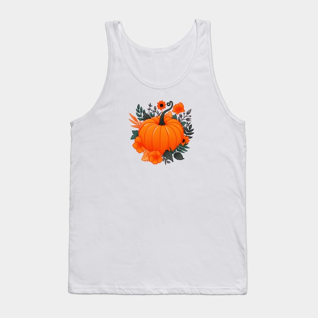 Pumpkin and Flowers Tank Top by JashaCake